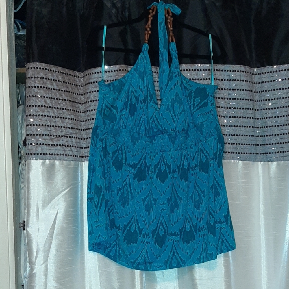Turquoise halter top with beads at the top